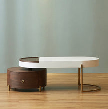 Load image into Gallery viewer, Dadrox Modern Oval Nesting Coffee Table White&Walnut Coffee Table with Storage with Drawer