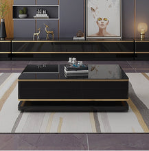 Load image into Gallery viewer, Prisma 51" Black Rectangular Coffee Table with Storage 4 Drawers Tempered Glass Top