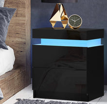 Load image into Gallery viewer, Artiss Bedside Tables Side Table Drawers RGB LED High Gloss Nightstand Black