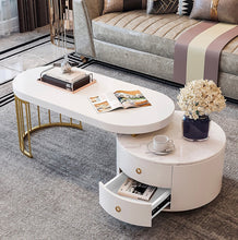Load image into Gallery viewer, Idra White Oval Expandable Coffee Table Modern Faux Marble&Manufactured Wood Accent Table with 2-Drawer