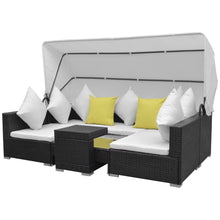 Load image into Gallery viewer, Retro 7 Piece Garden Lounge Set with Canopy Poly Rattan Black