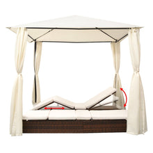 Load image into Gallery viewer, Double Sun Lounger with Curtains Poly Rattan Brown