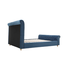 Load image into Gallery viewer, Lunar Luxurious Bed Upholstered In Velvet Blue With Studded Trim
