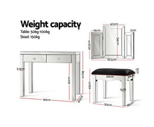 Load image into Gallery viewer, Lorelai Mirrored Furniture Dressing Table Dresser Chest of Drawers Mirror Stool