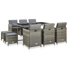 Load image into Gallery viewer, Roger 11 Piece Outdoor Dining Set with Cushions Poly Rattan Grey