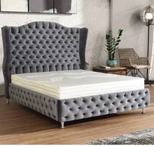 Load image into Gallery viewer, Luxury Alari Bed Frame modern bed Wing Back Chesterfield Grey Velvet Fabric Button bed