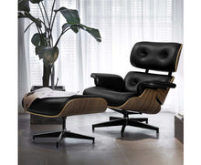 Load image into Gallery viewer, Suede Armchair Lounge Chair and Ottoman Recliner Armchair Leather Plywood Black