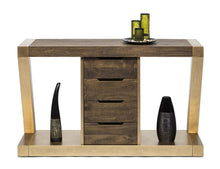 Load image into Gallery viewer, Z-Shaped Solid Wood Iron Hallway Console Table – Brass Finish
