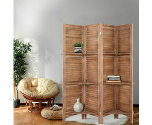 Teno Room Divider Privacy Screen Foldable Partition Stand 4 Panel Brown