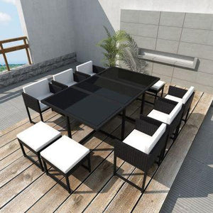 Ansel 11 pieces Poly Rattan Black Outdoor Dining Suit