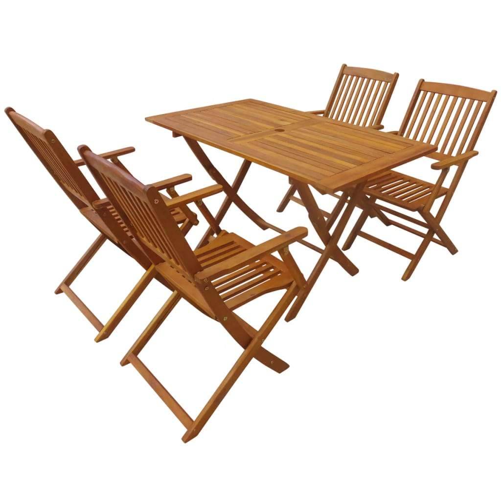 Foldable 4 Seater Solid Acacia Wood Dining Set