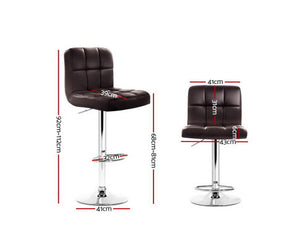 2x Gas Lift Bar Stools Swivel Chairs Leather Chrome Chocolate