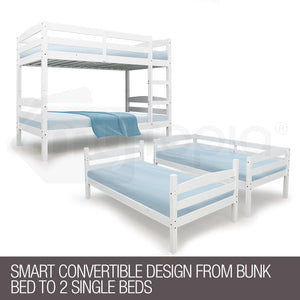Kingston Slumber Single Bunk Bed Frame Wooden Kids Timber Loft Bedroom Furniture