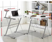 Load image into Gallery viewer, Office Computer Desk Corner Table Metal Pull-Out Keyboard Tray Top White
