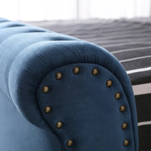 Load image into Gallery viewer, Lunar Luxurious Bed Upholstered In Velvet Blue With Studded Trim
