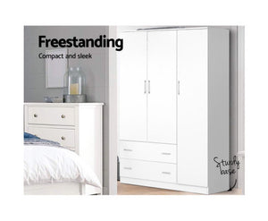3 Doors Wardrobe Bedroom Closet Storage Cabinet Organiser Armoire 170cm