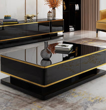Load image into Gallery viewer, Prisma 51&quot; Black Rectangular Coffee Table with Storage 4 Drawers Tempered Glass Top
