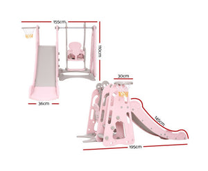 Kids Slide Swing Outdoor Playground Basketball Hoop Playset Indoor Pink