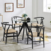 Load image into Gallery viewer, Modren 5 Piece Black Scandi &amp; Black and Natural Replica Hans Wegner Wishbone Dining Chair Set
