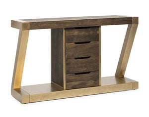 Z-Shaped Solid Wood Iron Hallway Console Table – Brass Finish