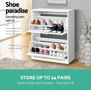 24 Pairs Shoe Organiser Cabinet Rack Wood Storage White