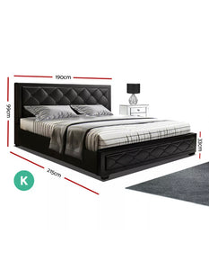 Modern King Size Gas Lift Bed Frame Base With Storage Mattress Leather