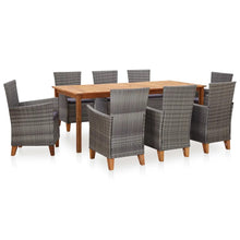 Load image into Gallery viewer, Verona 9 Piece Dining Set Poly Rattan and Solid Acacia Wood Grey
