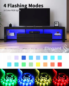 Modern Entertainment Unit Gloss Black 180cm TV Cabinet LED Light Wood Storage Stand