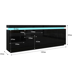 Sideboard Cabinet 5 Doors & 2 Drawers Wood Storage Buffet Table with RGB LED Light  180cm