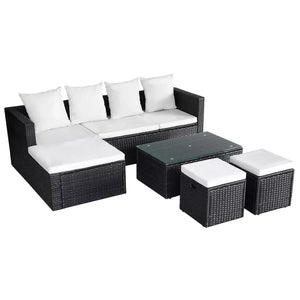 Hartley Garden Lounge Set with Cushions Poly Rattan Black