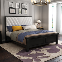Load image into Gallery viewer, Romack Lux Solid Wood Bed Frame Upholstery Fabric Black and White
