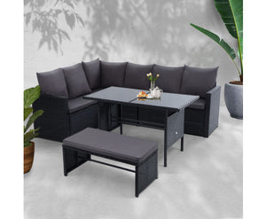 Darcy Gardeon Outdoor Furniture Dining Setting Sofa Set Lounge Wicker 8 Seater Black