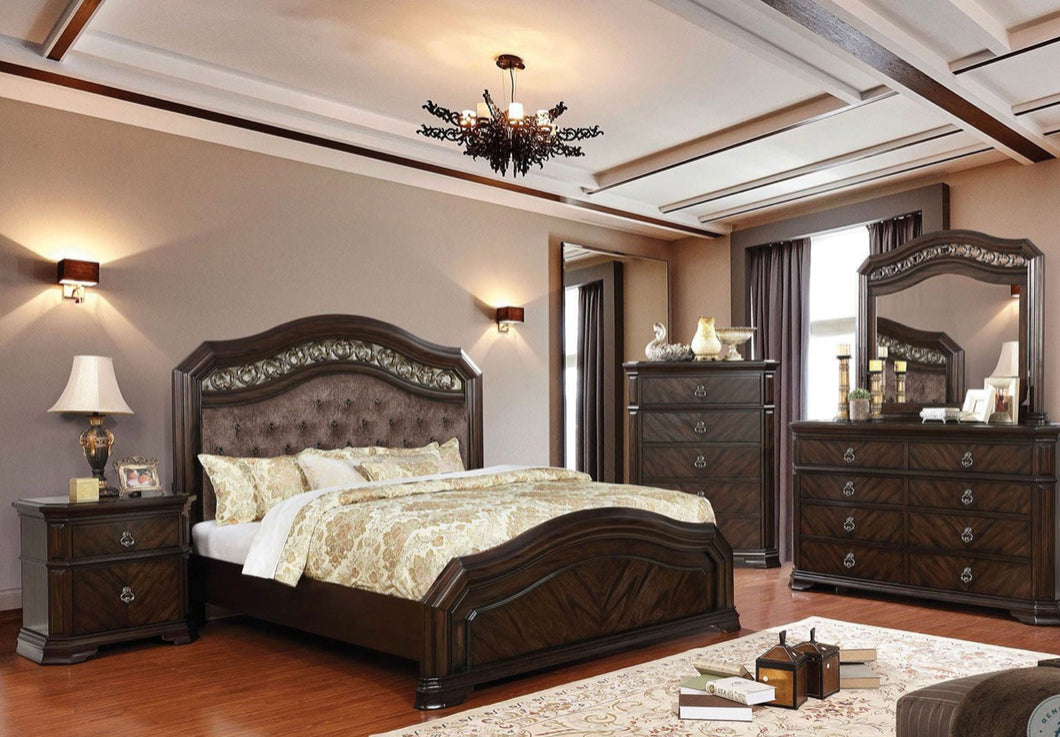 Linn Modern Espresso King Ans Queen Upholstered Panel Bed