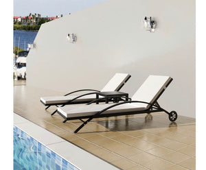 Sunlounger Set 3 Piece Poly Rattan Black Outdoor Pool Daybed Recliner