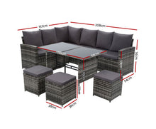 Load image into Gallery viewer, Gardeon Outdoor Furniture Sofa Set Dining Setting Wicker 9 Seater Mixed Grey

