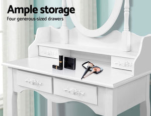 Dressing Table Stool Mirror Jewellery Cabinet 4 Drawers White Organizer
