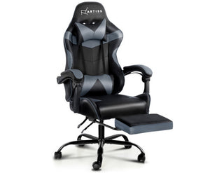 Office Chair Gaming Chair Computer Chairs Recliner PU Leather Seat Armrest Footrest Black Grey