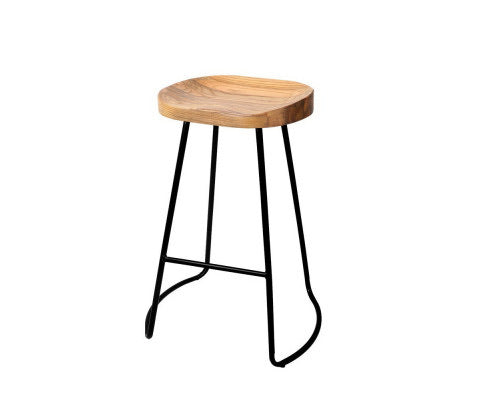Set of 2 Wooden Backless Bar Stools - Natural
