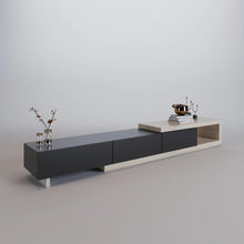 Load image into Gallery viewer, C550 Expandable Black and Wood Entertainment Unit
