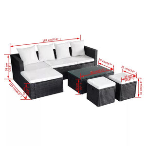 Hartley Garden Lounge Set with Cushions Poly Rattan Black
