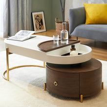Load image into Gallery viewer, Dadrox Modern Oval Nesting Coffee Table White&amp;Walnut Coffee Table with Storage with Drawer
