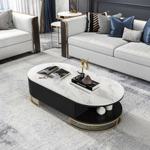Load image into Gallery viewer, Coliseum White Oval Storage Coffee Table with Drawers Stone Gold Base
