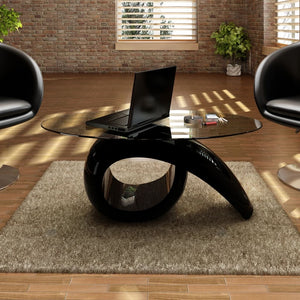 Lux Coffee Table with Oval Glass Top High Gloss Black