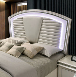 Zari Pearl White Upholstered Storage Panel Bed