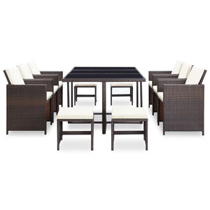 Nason 11 Piece Outdoor Dining Set with Cushions Poly Rattan Brown