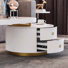 Load image into Gallery viewer, Idra White Oval Expandable Coffee Table Modern Faux Marble&amp;Manufactured Wood Accent Table with 2-Drawer
