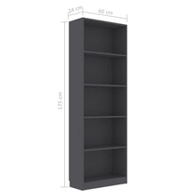 Load image into Gallery viewer, James 5Tier Book Cabinet Grey 60x24x175 cm Chipboard
