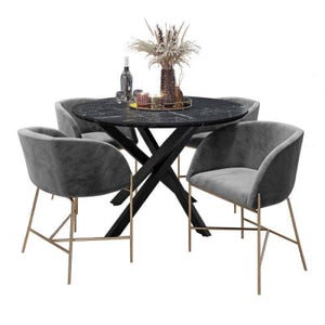 Zeta Dining Table(Marble) w/ 4 Catford Chairs(Dark Grey)
