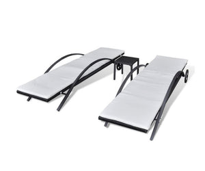 Sunlounger Set 3 Piece Poly Rattan Black Outdoor Pool Daybed Recliner