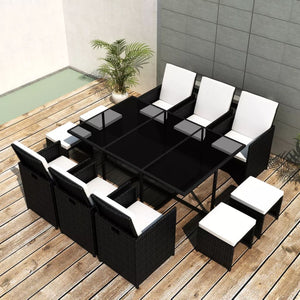 Morren 11 Piece Outdoor Dining Set with Cushions Poly Rattan Black